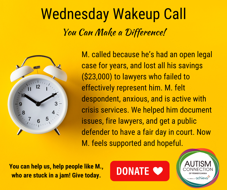 M called because he has an open legal case and has lost all his savings to attorneys that failed to effectively represent him. We helped him get a public defender and a fair day in court. 