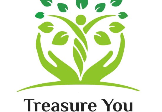 Treasure You logo Cupped hands with a tree growing out of the center that has an image of a person forming the trunk with text Healthy Boundaries Happy Living