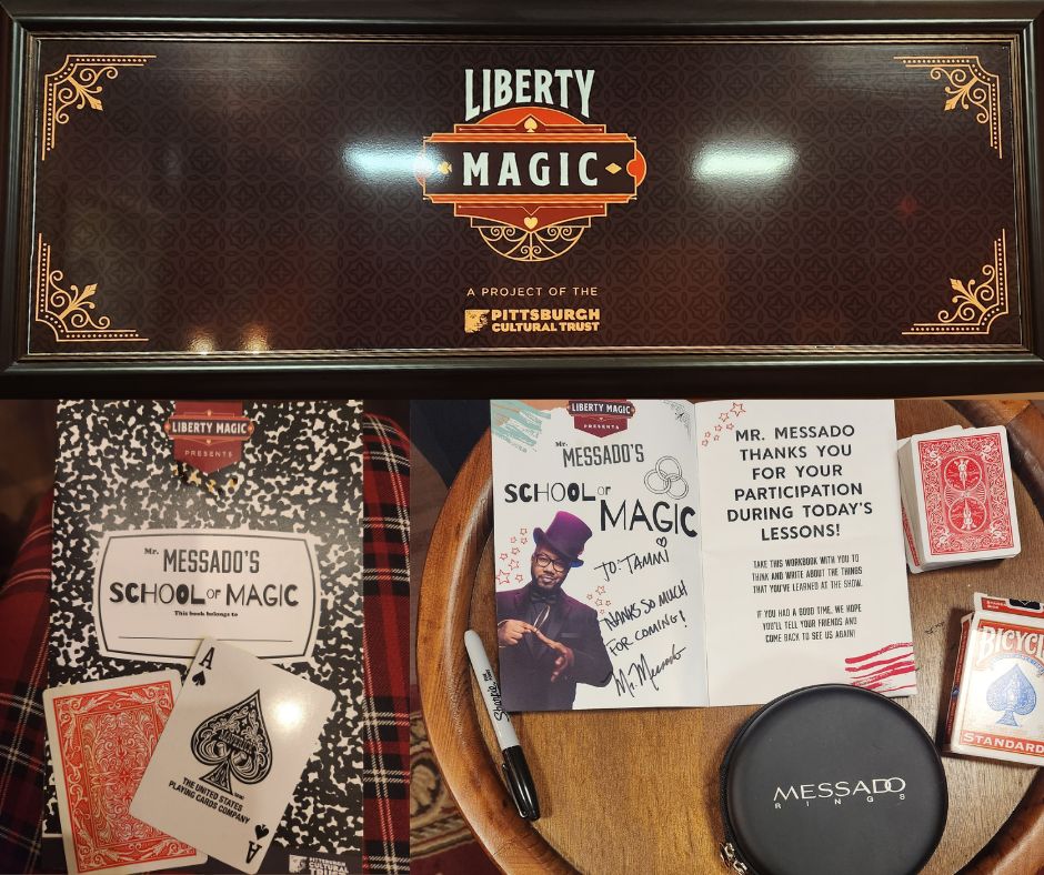 Liberty Magic sign and Mr Messado's School of Magic book