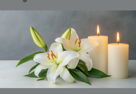 Candles and white lilies